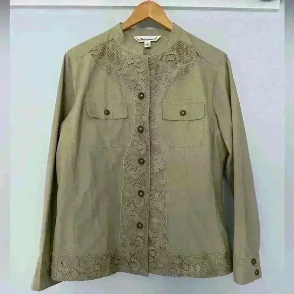 Tantrums Green utility jacket with lace trim medium - Picture 1 of 7